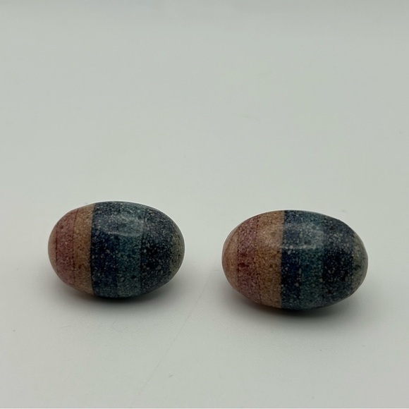 Vintage 3D Chunky Layered Pink and Blue Round Egg Pierced Stud Earrings - Picture 3 of 7